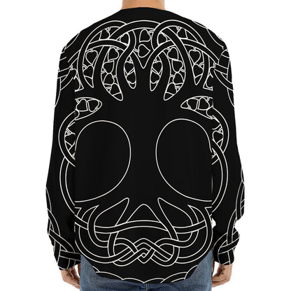 Black And White Viking Yggdrasil Print Long Sleeve Baseball Jersey