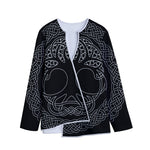 Black And White Viking Yggdrasil Print Long Sleeve Short Coat