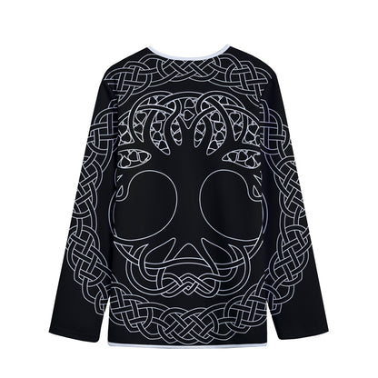 Black And White Viking Yggdrasil Print Long Sleeve Short Coat