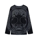 Black And White Viking Yggdrasil Print Long Sleeve Short Coat