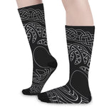 Black And White Viking Yggdrasil Print Long Socks