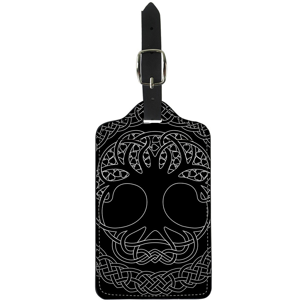 Black And White Viking Yggdrasil Print Luggage Tag