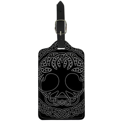 Black And White Viking Yggdrasil Print Luggage Tag