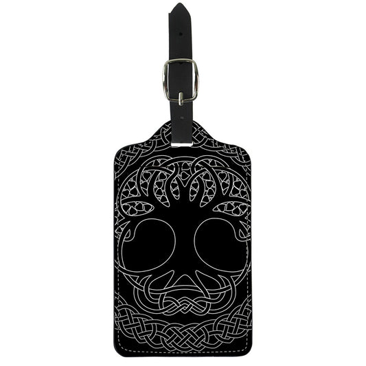 Black And White Viking Yggdrasil Print Luggage Tag