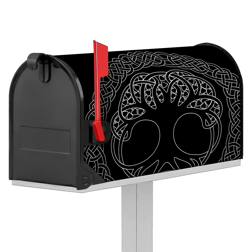 Black And White Viking Yggdrasil Print Mailbox Cover
