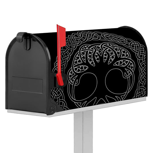 Black And White Viking Yggdrasil Print Mailbox Cover