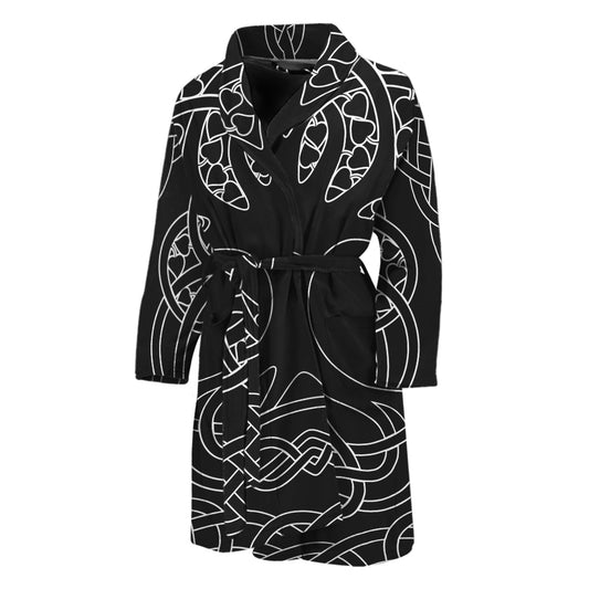 Black And White Viking Yggdrasil Print Men's Bathrobe