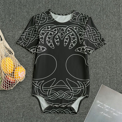 Black And White Viking Yggdrasil Print Men's Bodysuit
