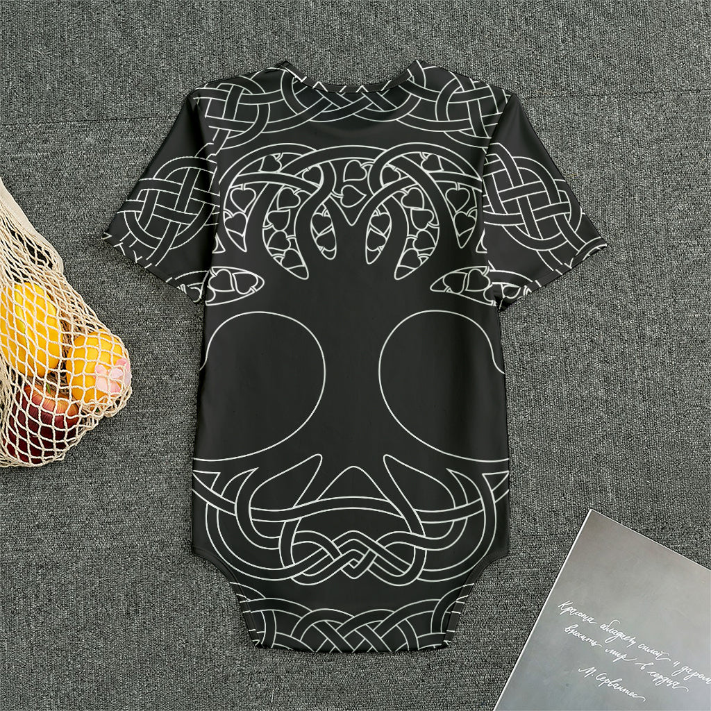 Black And White Viking Yggdrasil Print Men's Bodysuit