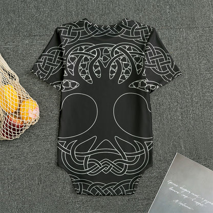 Black And White Viking Yggdrasil Print Men's Bodysuit