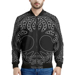 Black And White Viking Yggdrasil Print Men's Bomber Jacket