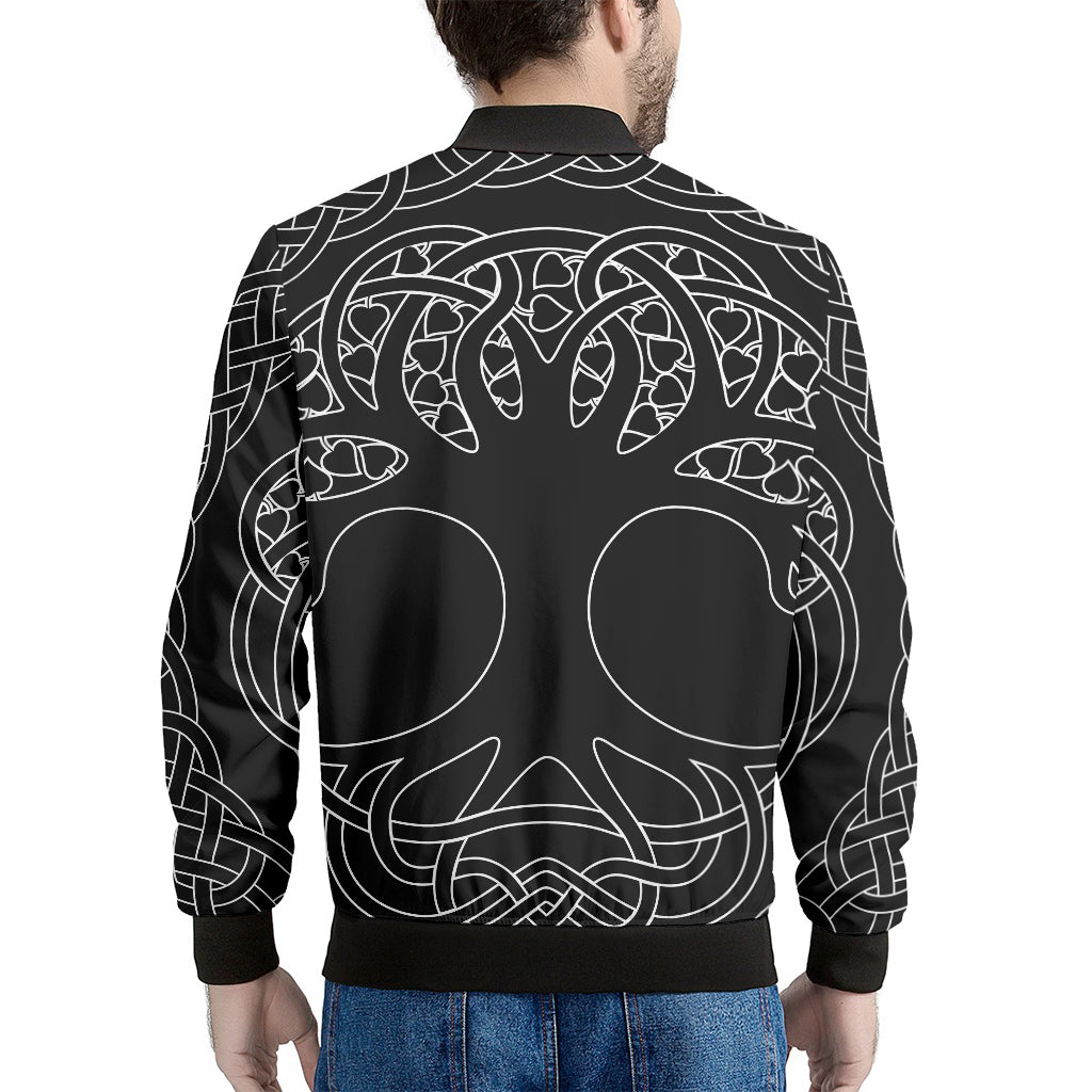 Black And White Viking Yggdrasil Print Men's Bomber Jacket