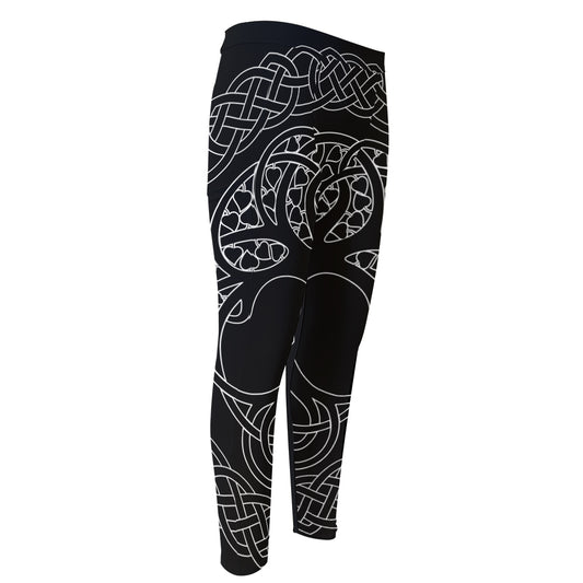 Black And White Viking Yggdrasil Print Men's Compression Pants