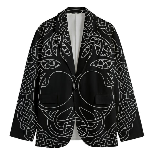 Black And White Viking Yggdrasil Print Men's Cotton Blazer