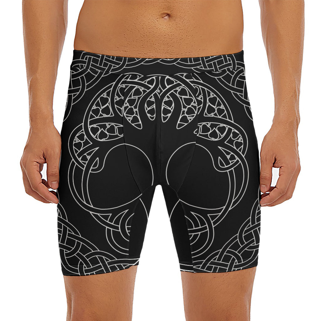 Black And White Viking Yggdrasil Print Men's Long Boxer Briefs