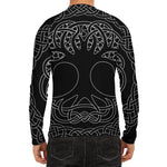 Black And White Viking Yggdrasil Print Men's Long Sleeve Rash Guard
