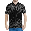 Black And White Viking Yggdrasil Print Men's Polo Shirt