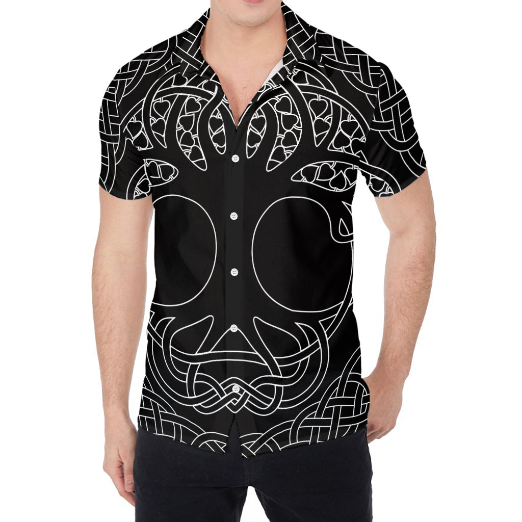 Black And White Viking Yggdrasil Print Men's Shirt