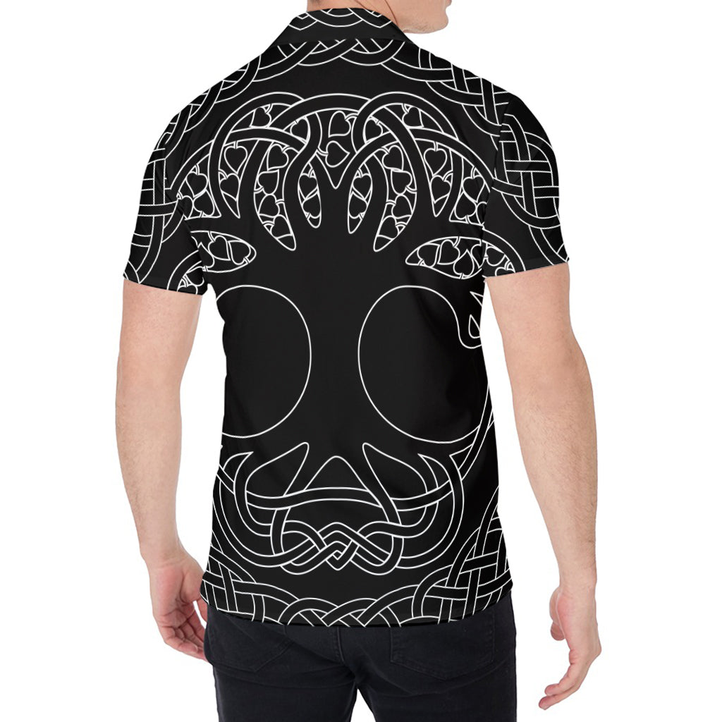 Black And White Viking Yggdrasil Print Men's Shirt