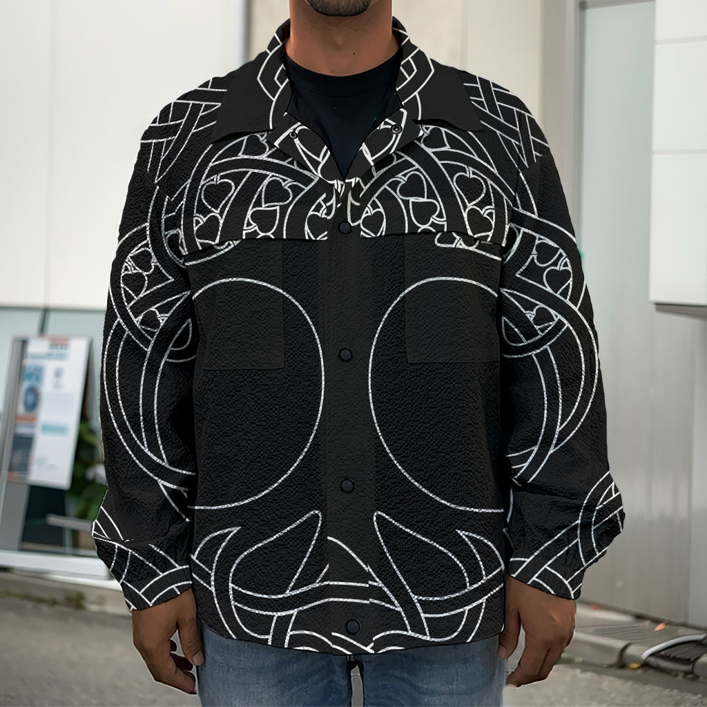 Black And White Viking Yggdrasil Print Men's Shirt Jacket