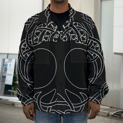 Black And White Viking Yggdrasil Print Men's Shirt Jacket