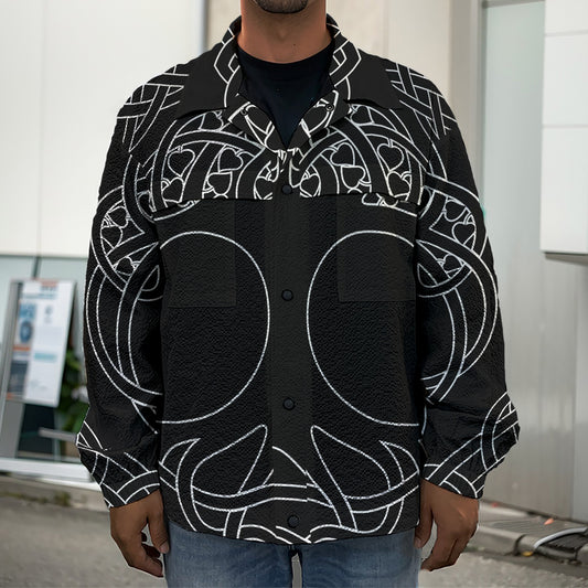 Black And White Viking Yggdrasil Print Men's Shirt Jacket