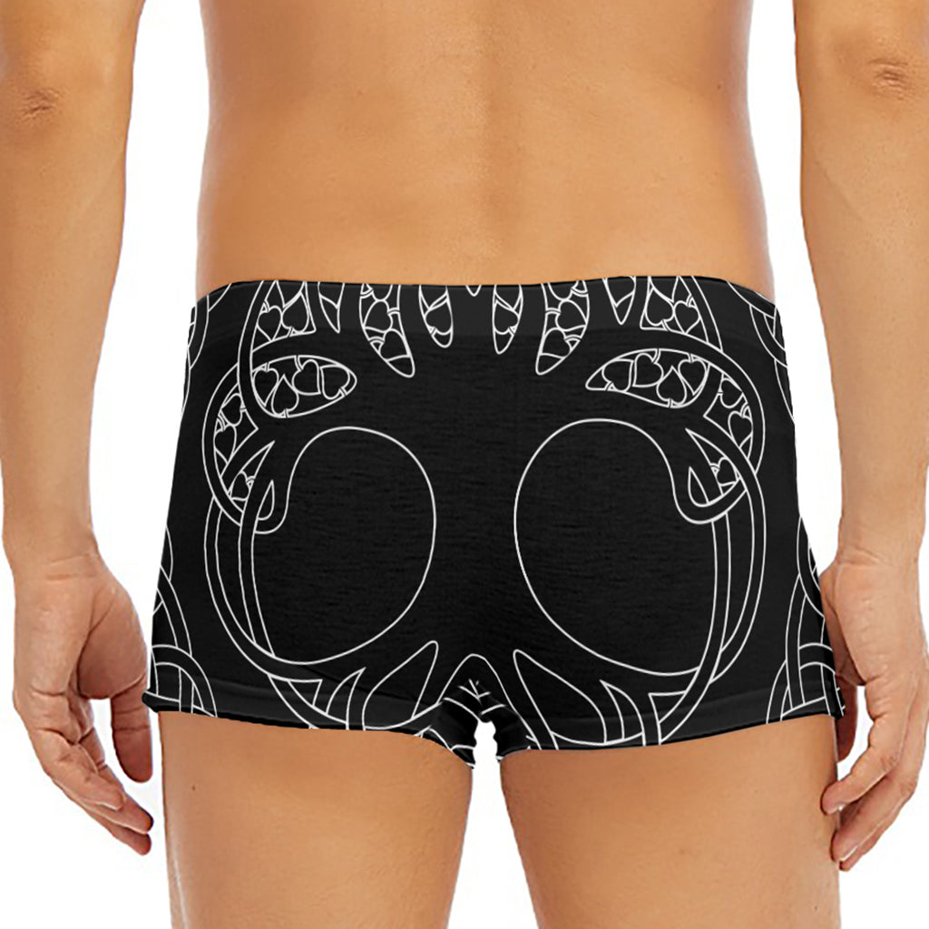 Black And White Viking Yggdrasil Print Men's Short Boxer Briefs