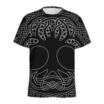 Black And White Viking Yggdrasil Print Men's Sports T-Shirt