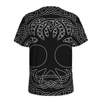 Black And White Viking Yggdrasil Print Men's Sports T-Shirt