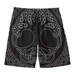 Black And White Viking Yggdrasil Print Men's Swim Trunks