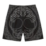 Black And White Viking Yggdrasil Print Men's Swim Trunks