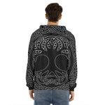 Black And White Viking Yggdrasil Print Men's Velvet Pullover Hoodie