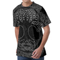 Black And White Viking Yggdrasil Print Men's Velvet T-Shirt