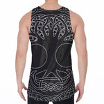Black And White Viking Yggdrasil Print Men's Velvet Tank Top