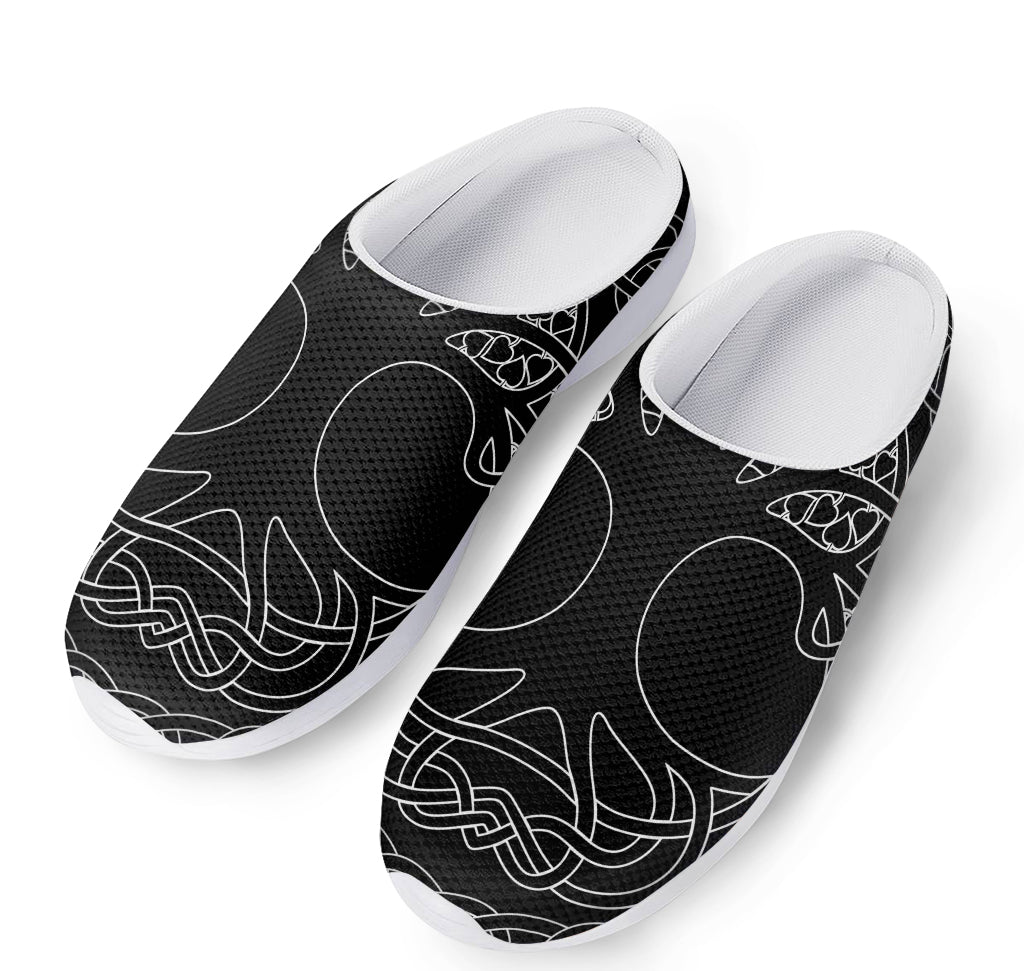Black And White Viking Yggdrasil Print Mesh Casual Shoes