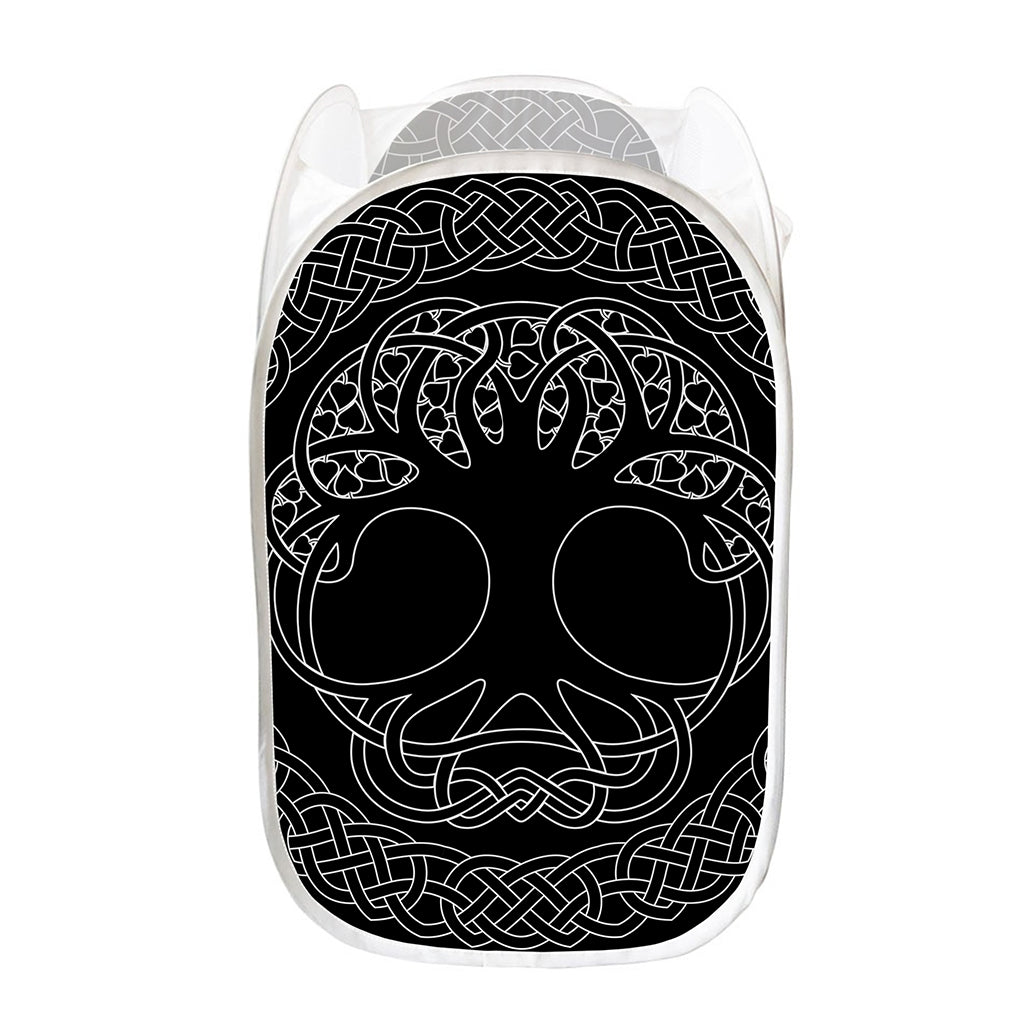 Black And White Viking Yggdrasil Print Mesh Laundry Hamper