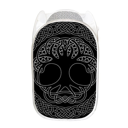 Black And White Viking Yggdrasil Print Mesh Laundry Hamper