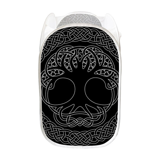 Black And White Viking Yggdrasil Print Mesh Laundry Hamper