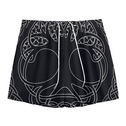 Black And White Viking Yggdrasil Print Mesh Shorts