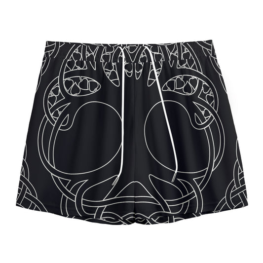 Black And White Viking Yggdrasil Print Mesh Shorts