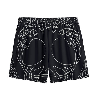 Black And White Viking Yggdrasil Print Mesh Shorts