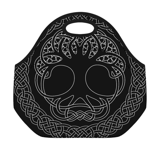 Black And White Viking Yggdrasil Print Neoprene Lunch Bag
