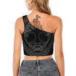 Black And White Viking Yggdrasil Print One Shoulder Crop Top
