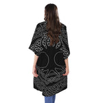 Black And White Viking Yggdrasil Print Open Front Beach Cover Up