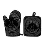 Black And White Viking Yggdrasil Print Oven Mitt And Pot Holder Set