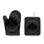 Black And White Viking Yggdrasil Print Oven Mitt And Pot Holder Set