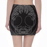 Black And White Viking Yggdrasil Print Pencil Mini Skirt