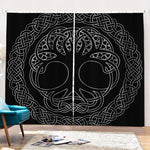Black And White Viking Yggdrasil Print Pencil Pleat Curtains