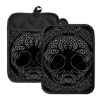 Black And White Viking Yggdrasil Print Pot Holders With Pocket