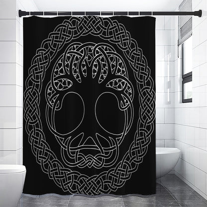 Black And White Viking Yggdrasil Print Premium Shower Curtain